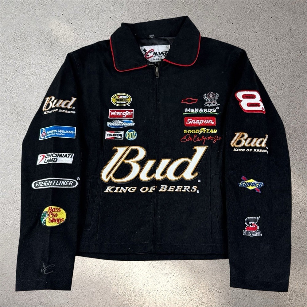 Vintage NWOT JH Design Dale Jr. Budweiser‎ Racing Jacket Sz Small NASCAR